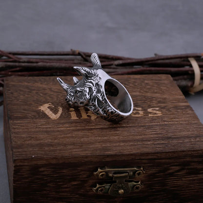 Vintage hoge kwaliteit neushoorn hoofd Viking ring