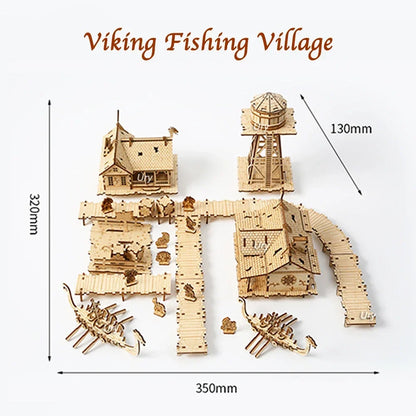 3D Wooden Puzzle City Viking Fisherman Wharf Village Handsmíðað samsetningarhússlíkan