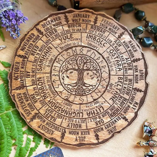 Wicca Kalender Ronde Houten Vintage Handgemaakte Hemelse Teken Wiel van het Jaar Levensboom Ornament Viking Home Decors