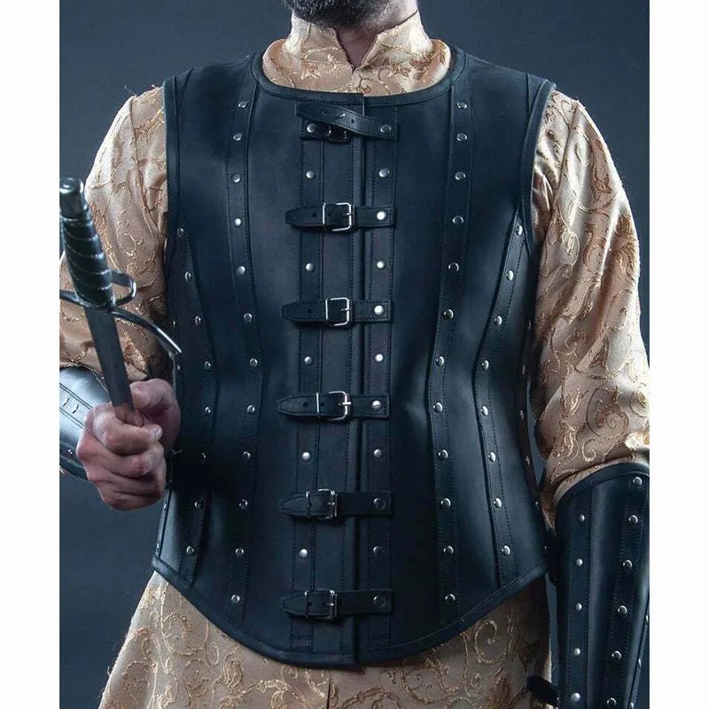 Pirate leðurjakki Halloween útbúnaður Knight Warrior Cosplay búningur Viking Brigandine Armor