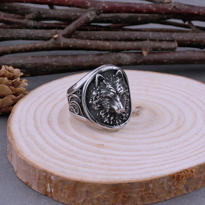 Bague tête de loup viking en acier inoxydable