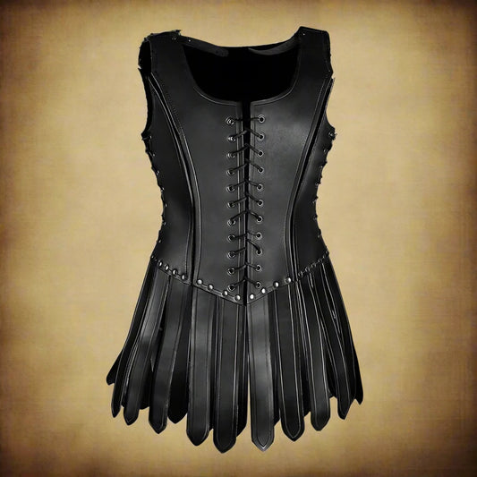 Black Viking Dress with corset-style design and flared hem