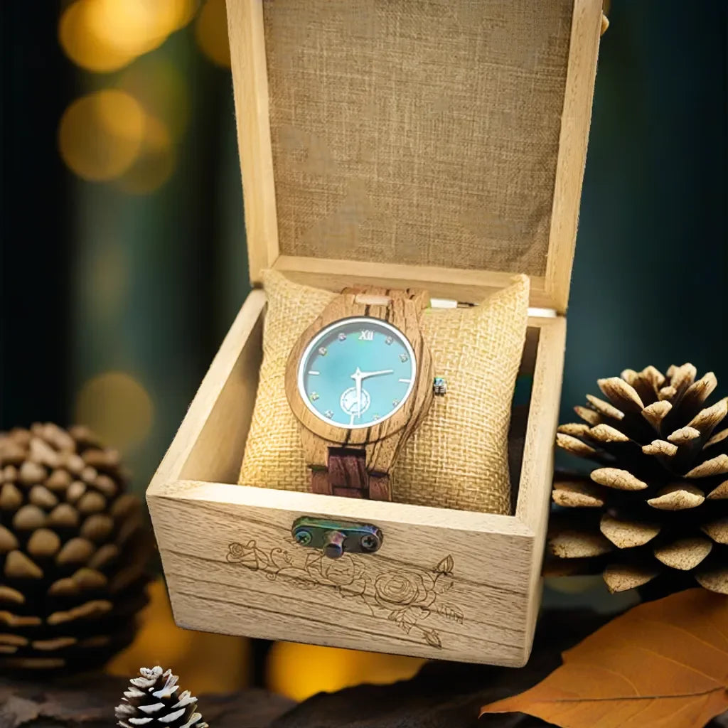 Montre en or pour femmes, montre de luxe décontractée, bracelet en bois, Viking