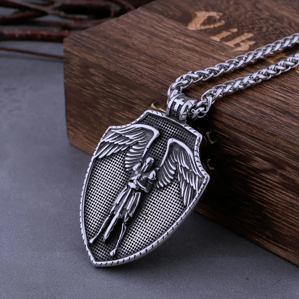Stainless Steel Vintage St. Michael's Shield Viking Necklace