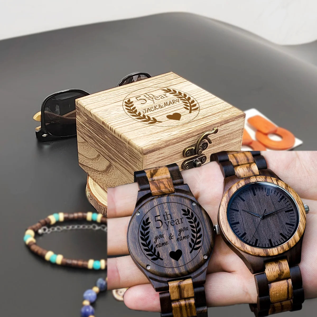 Relojes personalizados de madera grabados frescos Reloj vikingo de madera personalizado