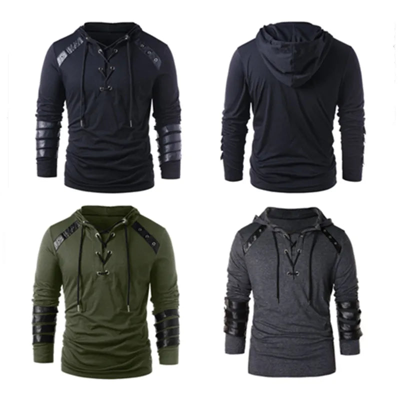 Sweat à capuche gothique Steampunk pour hommes, chemise Triple Viking