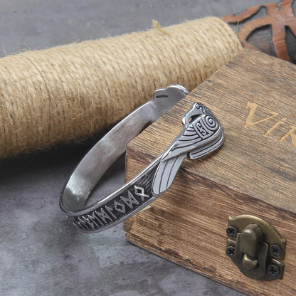 Raven Nordic Rune Bangle - TripleViking