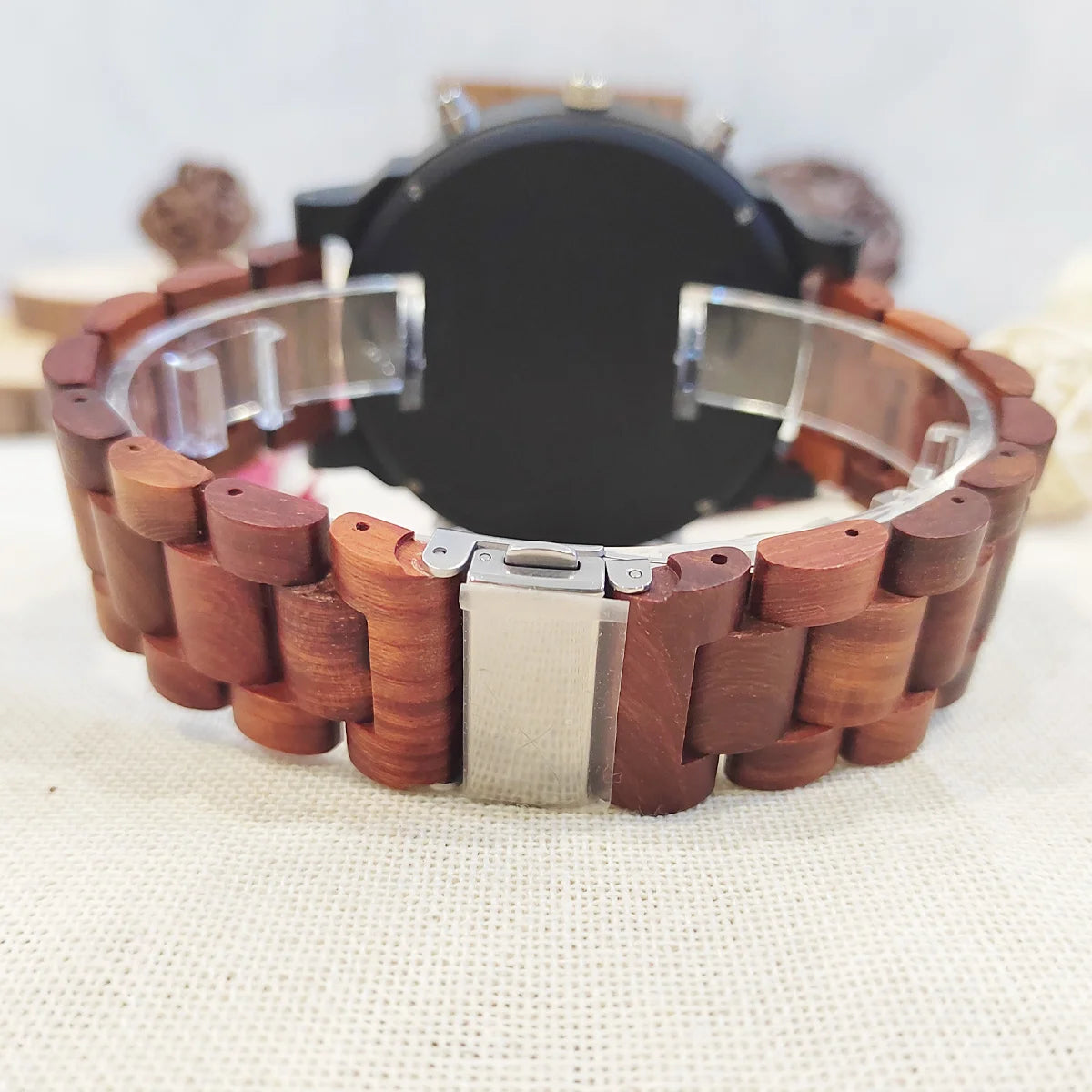 Stort ansikt Stort Tre Mote Kvarts Armbåndsur Strap Kjole Dual Clock Wooden Viking Watch