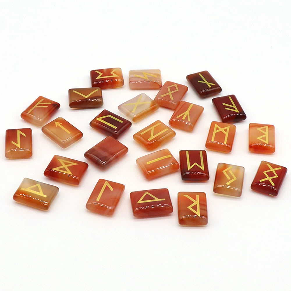 25pcs Viking Natural Rune Divination Crystal Agate Fortune-Telling Set