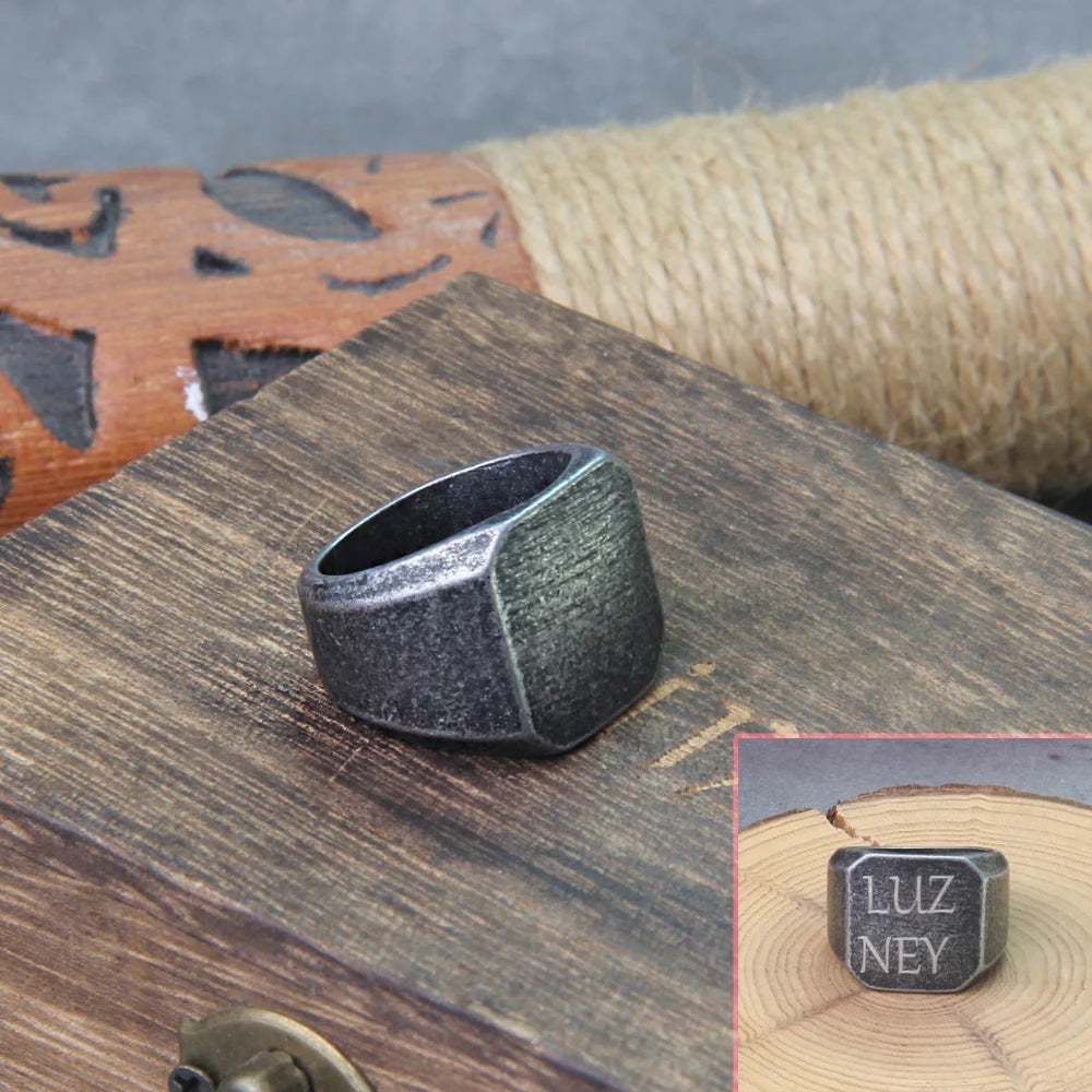 Simple Style Black Silver Color Square Signet Viking Ring