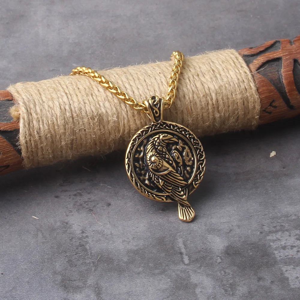 Gold Color Eagle Crow Viking Necklace