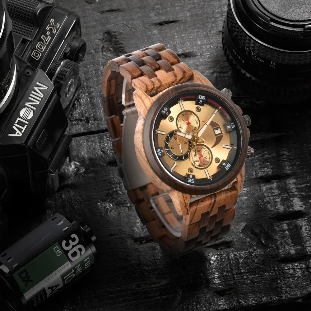 Montre Viking en bois à quartz de mode de sport de luxe en bois