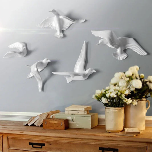 5-delat set Resin Creative 3D Bird Wall Stickers Inredning Inredning Viking Heminredning