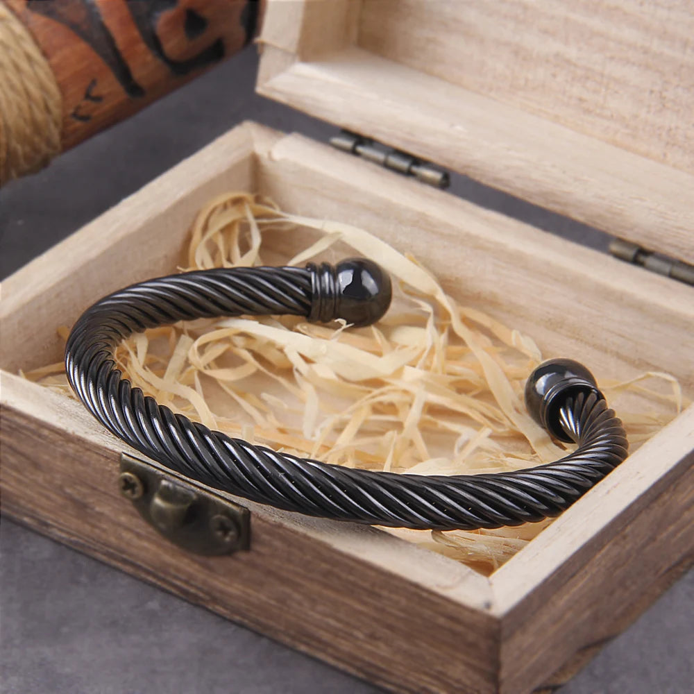 Stainless Steel Twisted Cable Wire Bracelets C-Shaped Adjustable Cuff Viking Bangle Bracelet