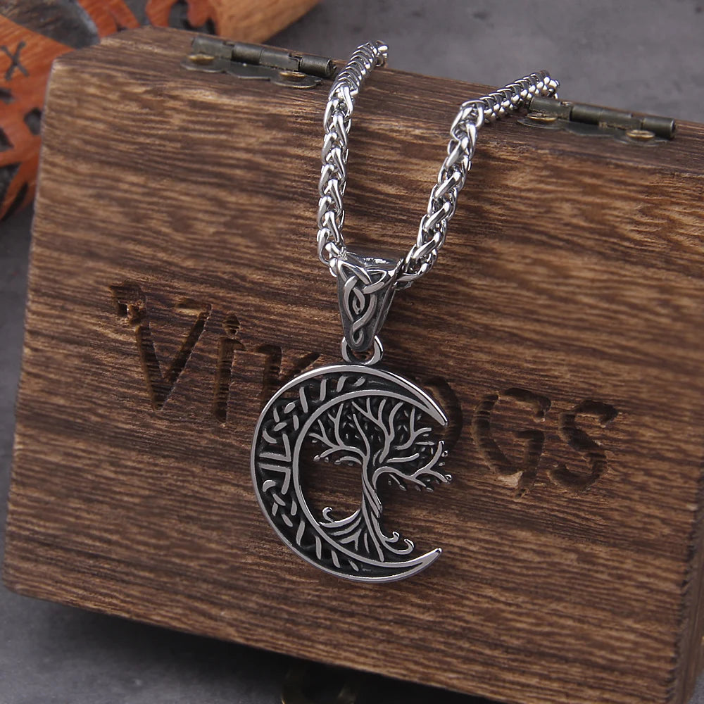 Norse Moon And Tree of Life Viking Necklace