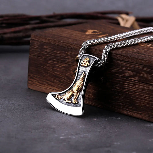 Thor Wolf Axe Viking Necklace