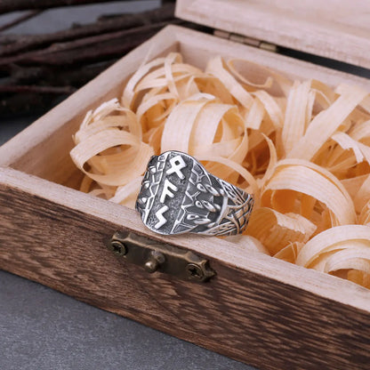 Ny rustfritt stål Virgin Odin Rune Ring