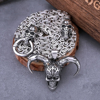 Pendentif crâne de clown gothique avec collier viking carré crâne