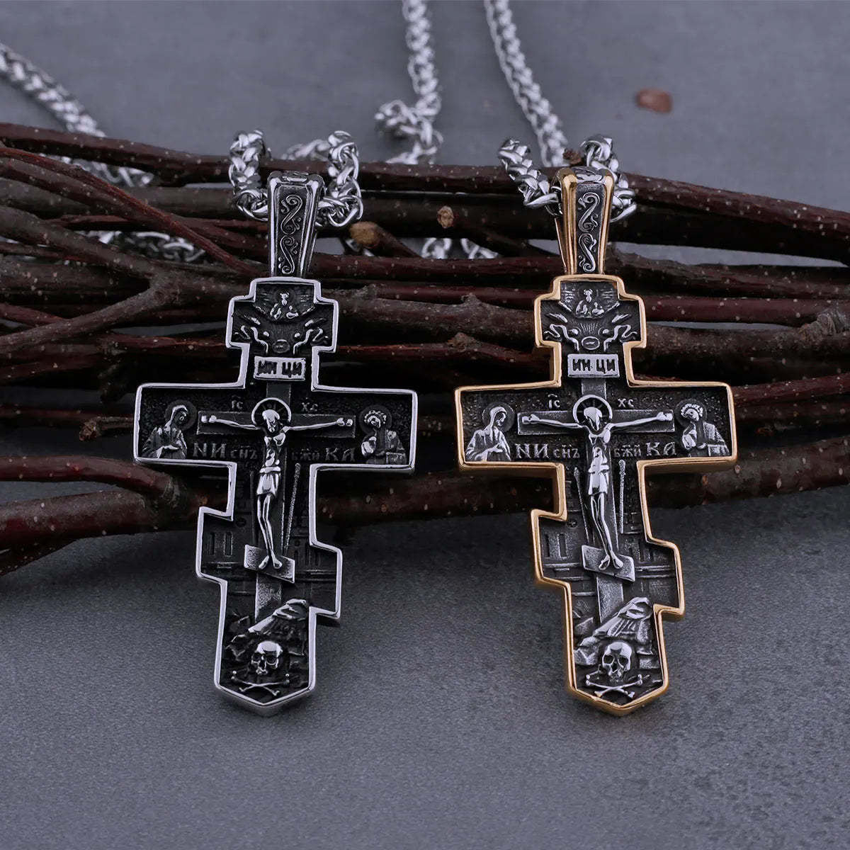 Stainless Steel  Jesus Cross Viking Necklace