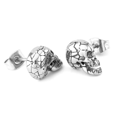 New Punk Crack Skull Stud Viking Earrings