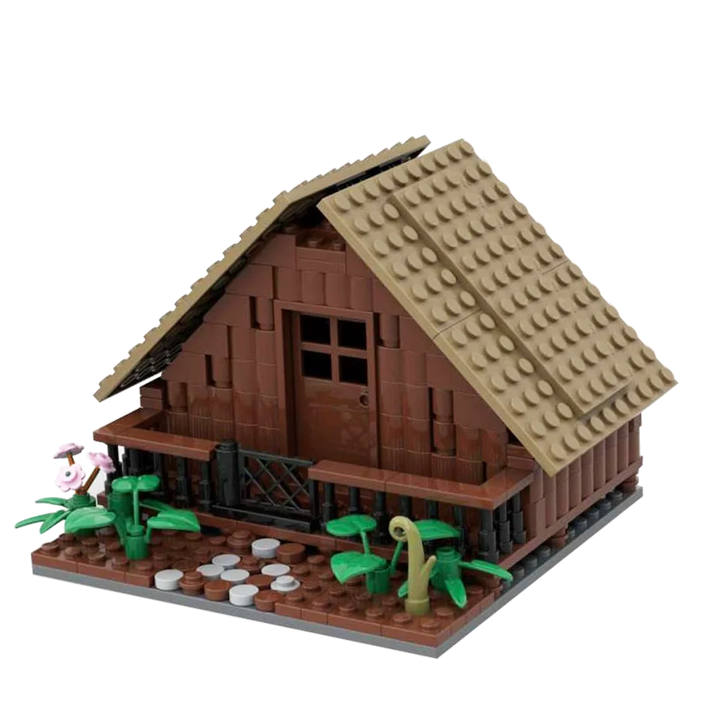 Wooden House without Interior Medieval Viking Long House Building Blocks