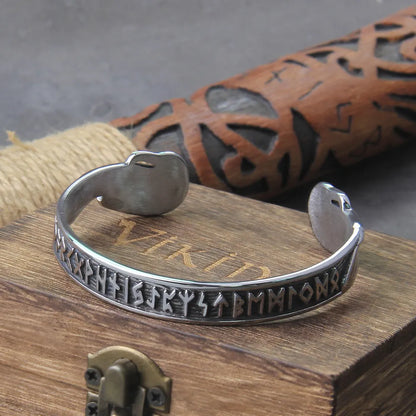 Raven Nordic Rune Bangle - TripleViking