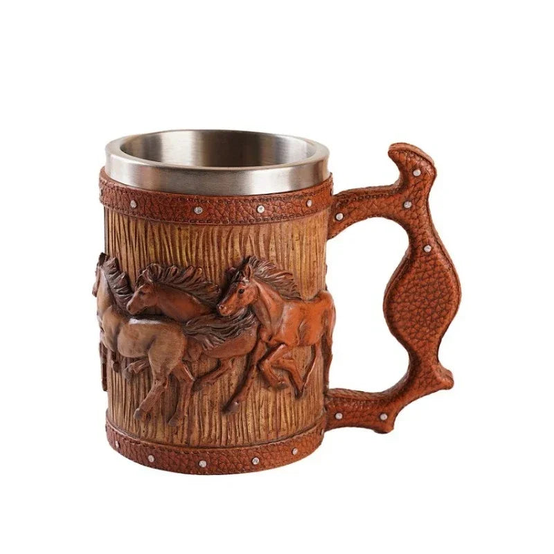 Personalized Simulation Wooden Barrel Horse Viking Mug