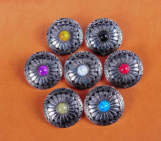 30mm Viking Western Metal Silver Blue Turquoise Sun Flower Leathercraft Decorative Belt Bag Conchos Screw Back 7 Colors