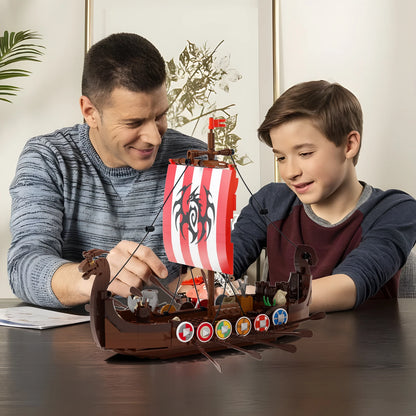 Sjóræningi Víkingur Longship Byggingablokkir Sett Naval Vessel Ships Bátur Múrsteinar Leikföng