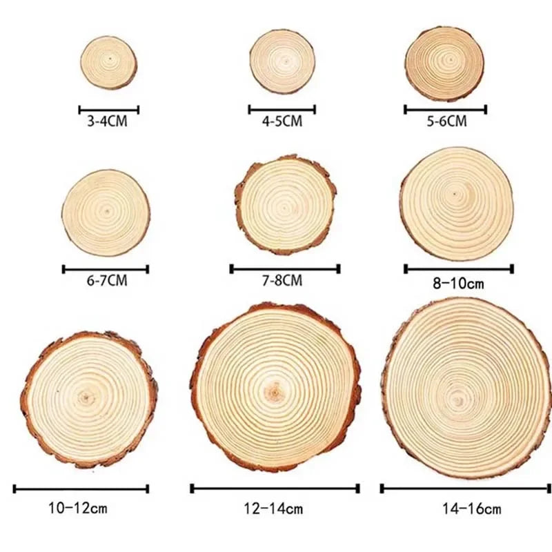 Cerchi di fette di legno vichingo rotonde non finite spesse 3-16 cm di pino naturale