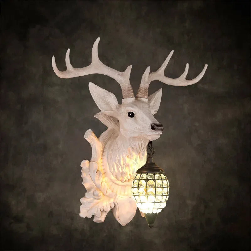 Nordic Resin Lucky Deer Head Lamp Simulation Animal Home Decor