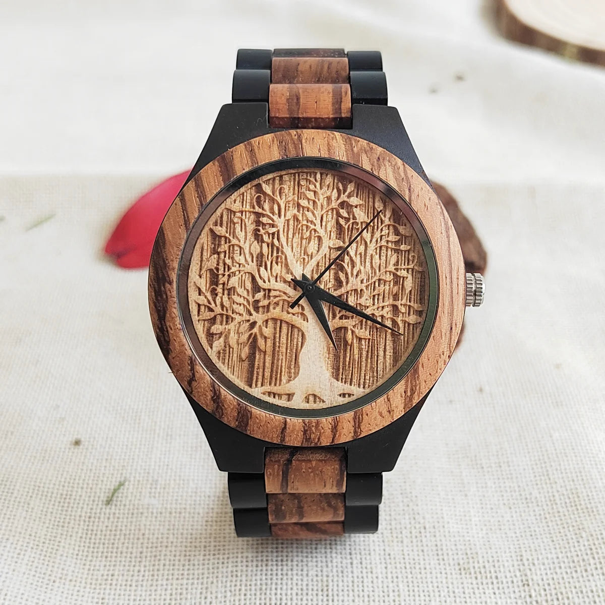 Lucky Tree Of Life Chronograph Tíska Hummingbird Dial Wood Quartz Wrist Viking Watch