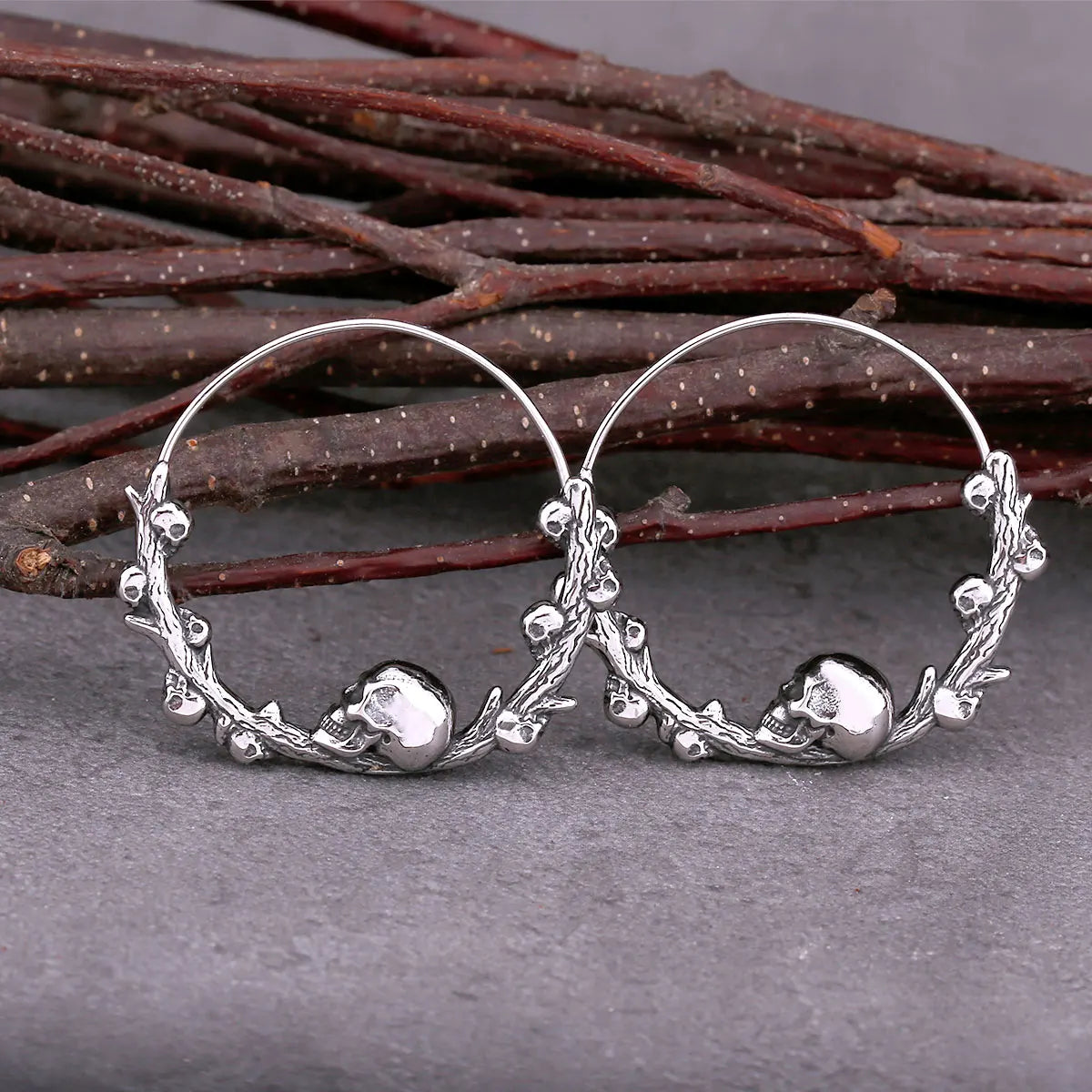 New Design Skull Hoop Viking Earrings