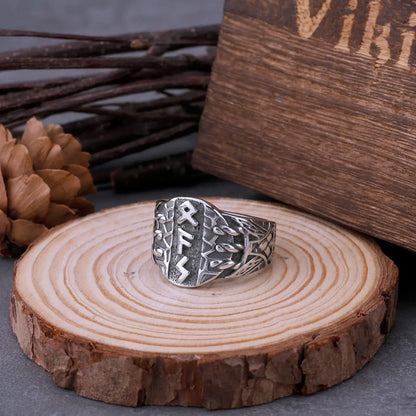 Ny rustfritt stål Virgin Odin Rune Ring