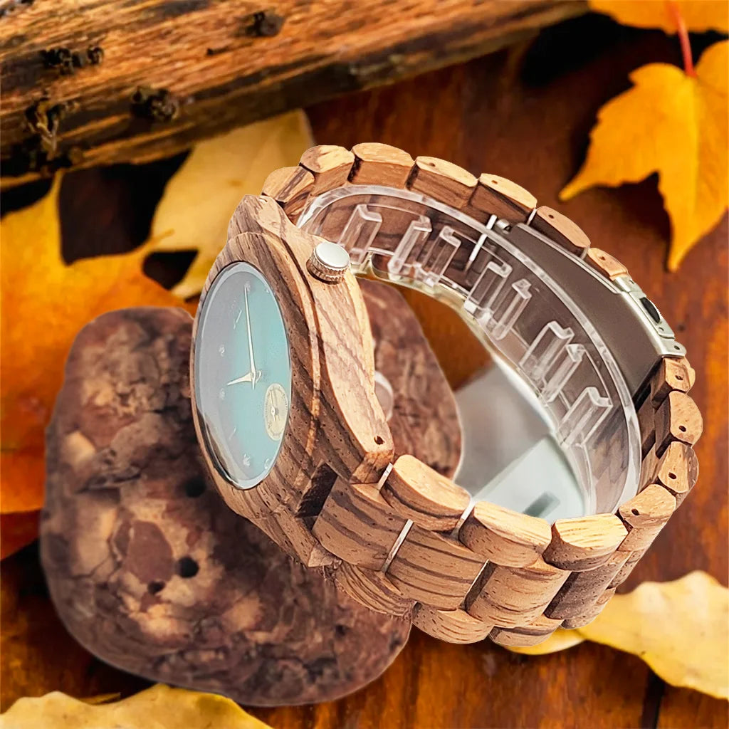 Mode Simulierte Diamant Zifferblatt Holz Armreif Uhr Uhr frauen Quarz Armbanduhr Natürliche Holz Armband Viking Uhr