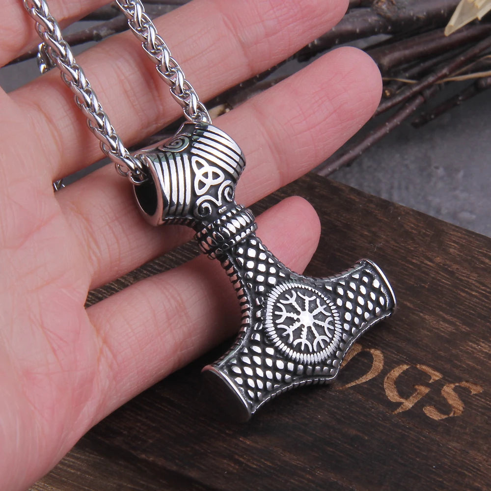Cool Viking Scandinavian Rune Amulet Mjolnir Necklace