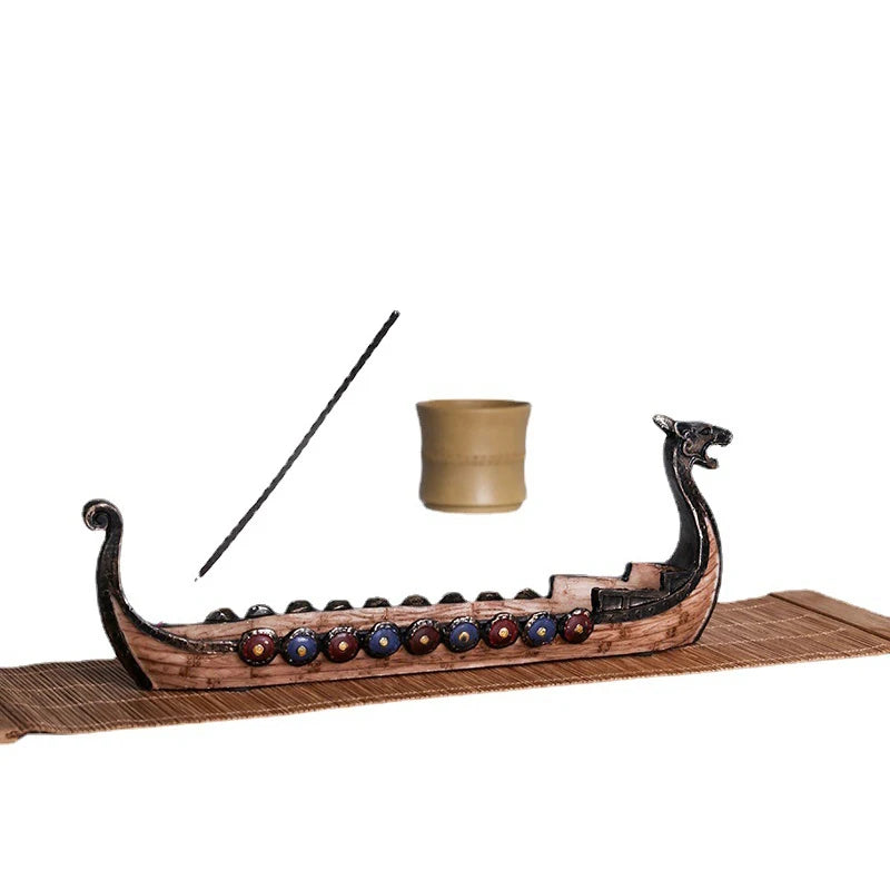 Hand Carved Retro Resin Viking Dragon Boat