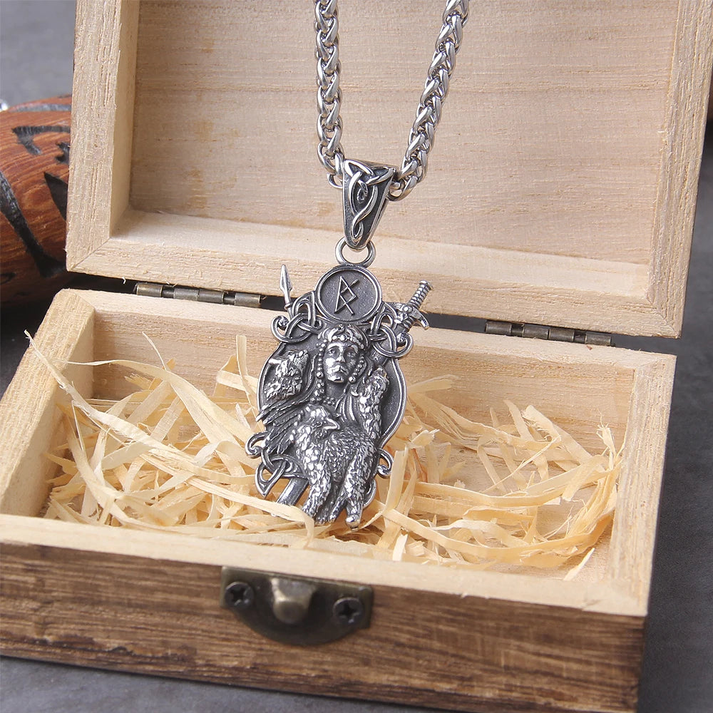 Nordic Man And Wolf Pendant Viking Necklace