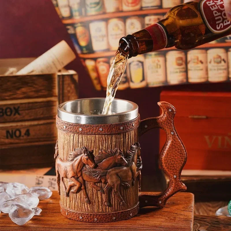 Personalized Simulation Wooden Barrel Horse Viking Mug
