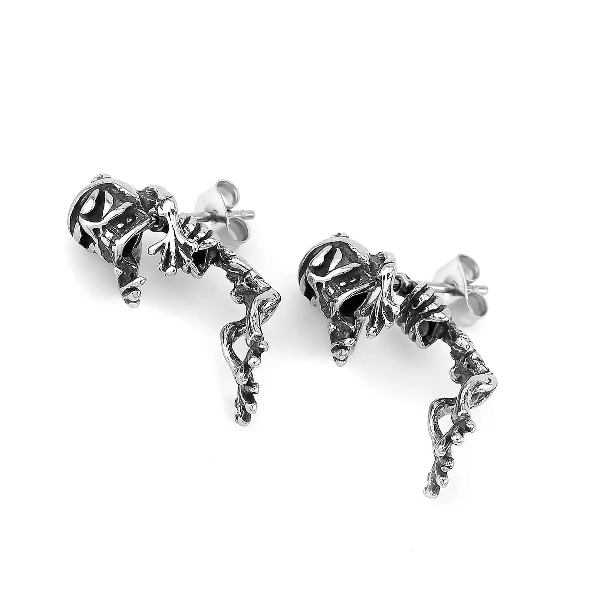 Boucles d'oreilles vikings à tige en forme de tête de mort Frogman