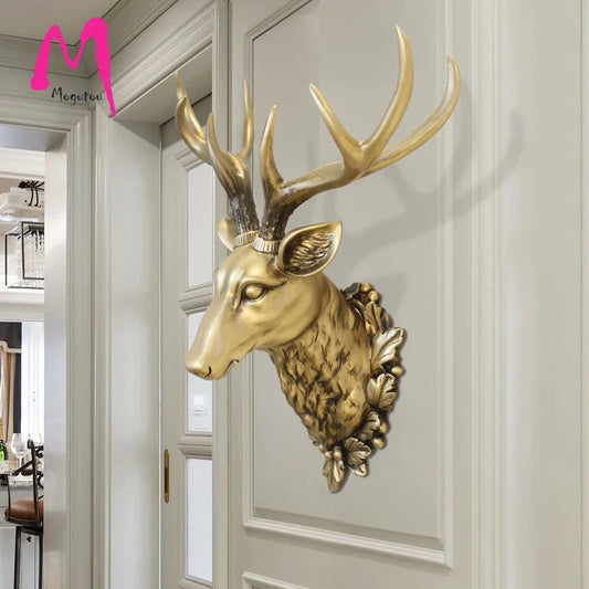 Big Deer Head Patsas 3D Eläin Abstrakti Veistos Viking Wall Decor