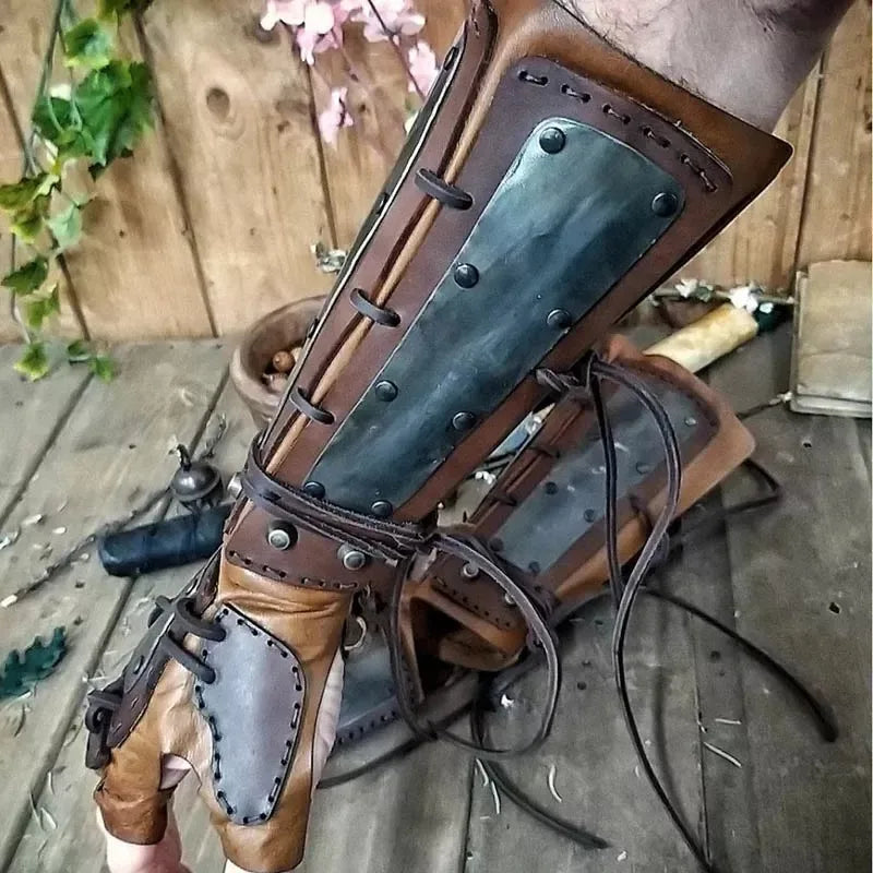 Viking Archer Knight Faux Läder Armor Armor Bracer Långa handskar