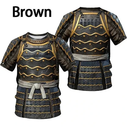 Miesten Retro Samurai Armor 3D-painettu Warrior Viking T-paita