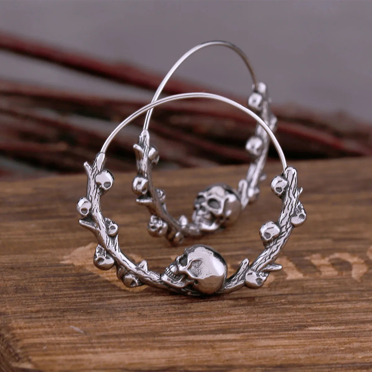 New Design Skull Hoop Viking Earrings