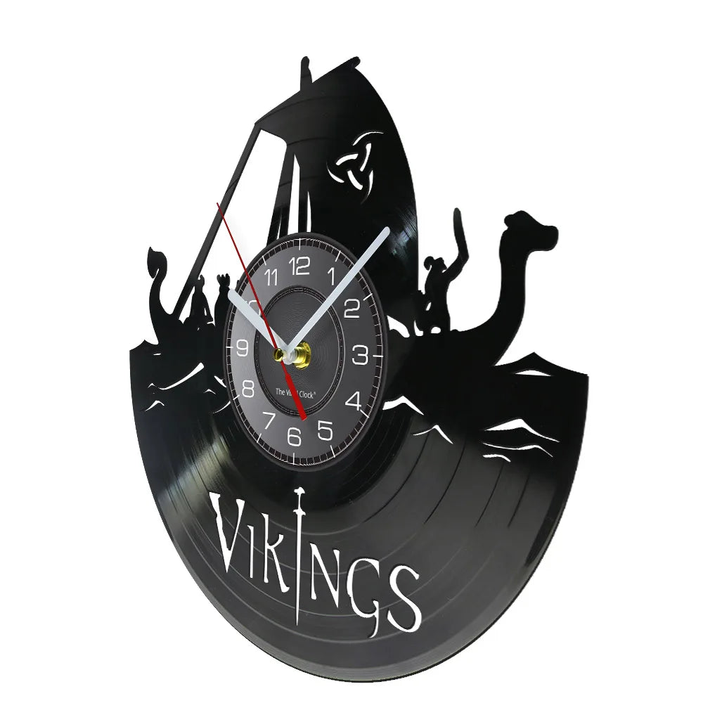 Reloj de pared con disco de vinilo de barco vikingo