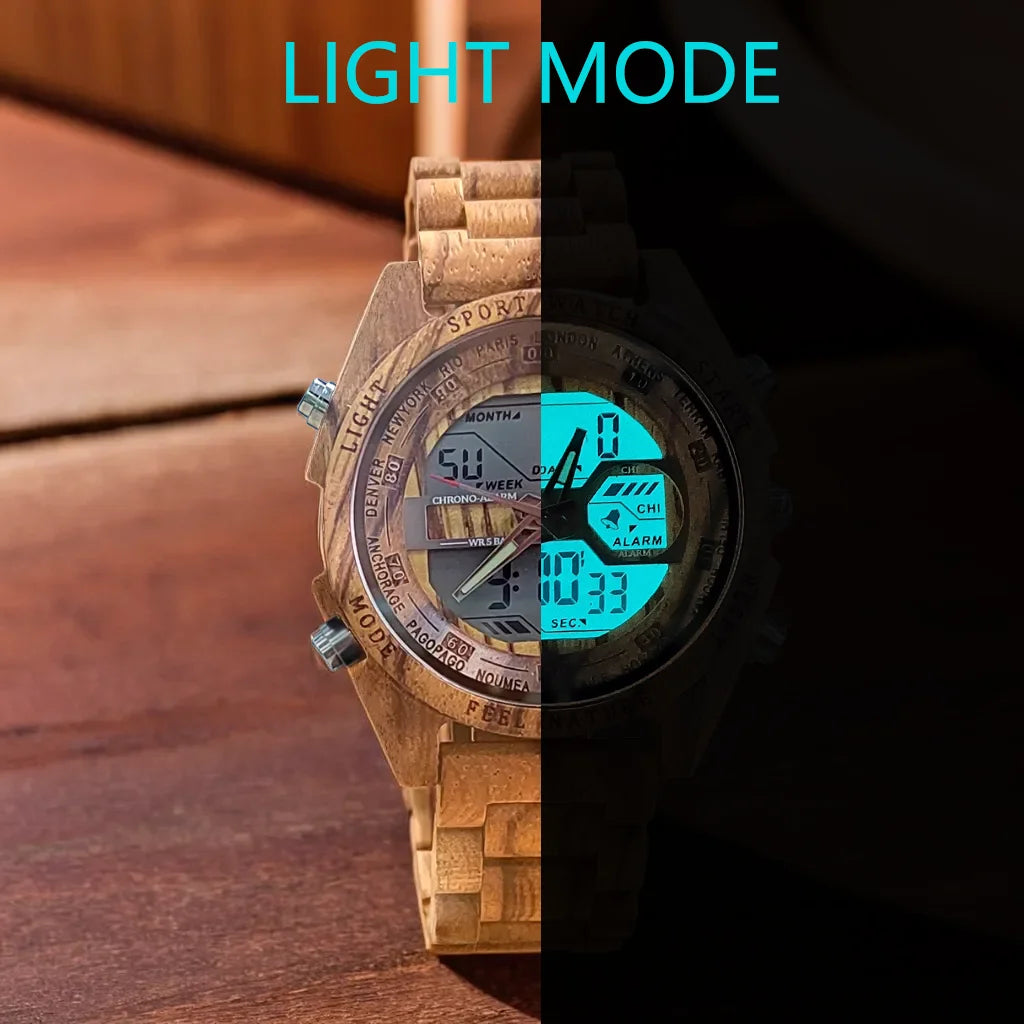 Digitální dřevěné Quartz LED Alarm Naturalism Sportovní Vikingské hodinky