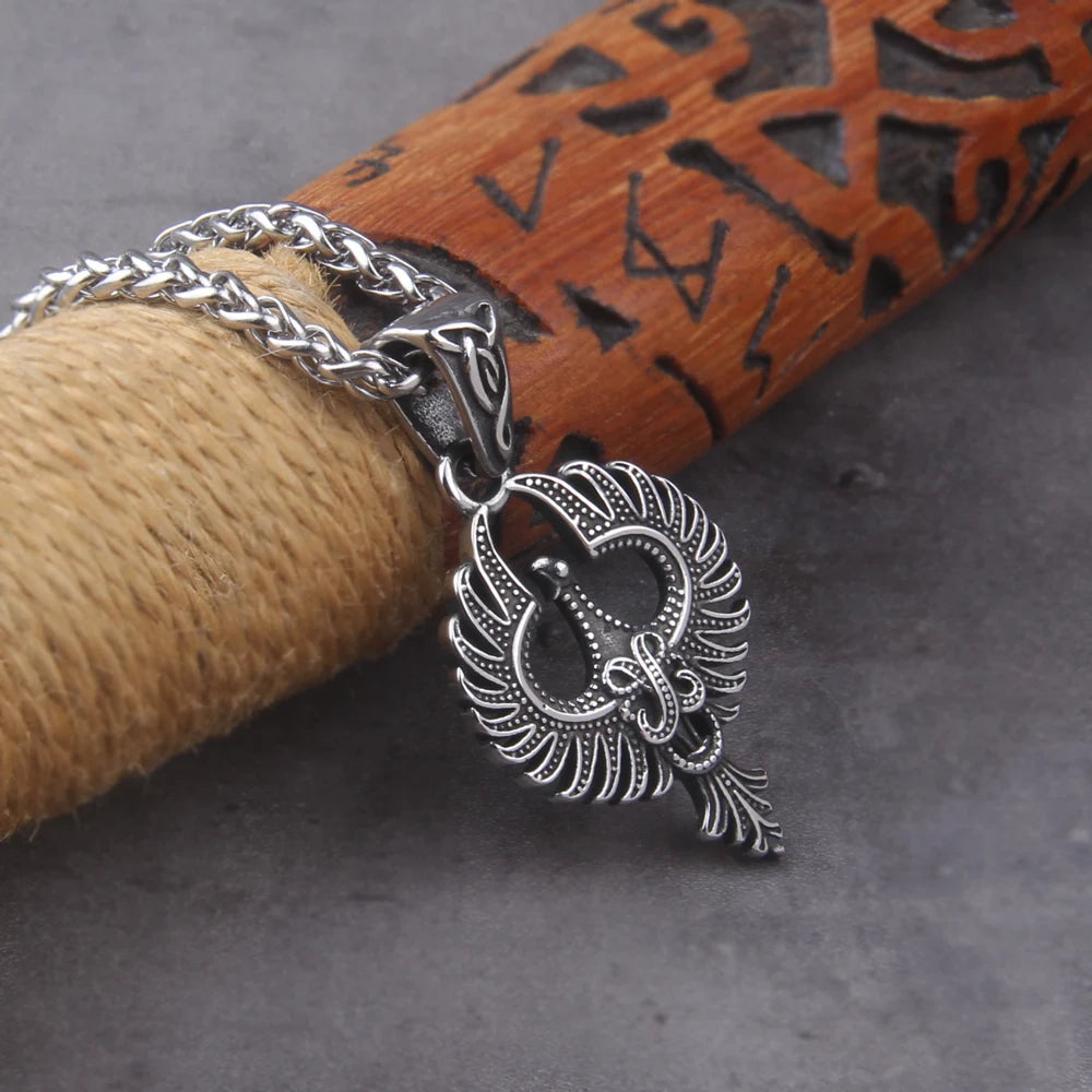 Collier viking amulette phénix animal simple