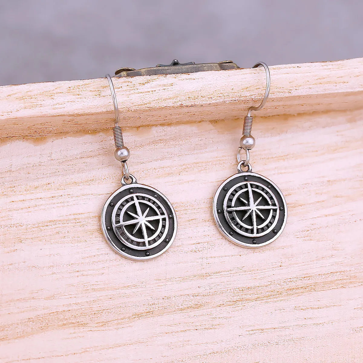 Stainless Steel Star Sea Cross Drop Viking Earrings