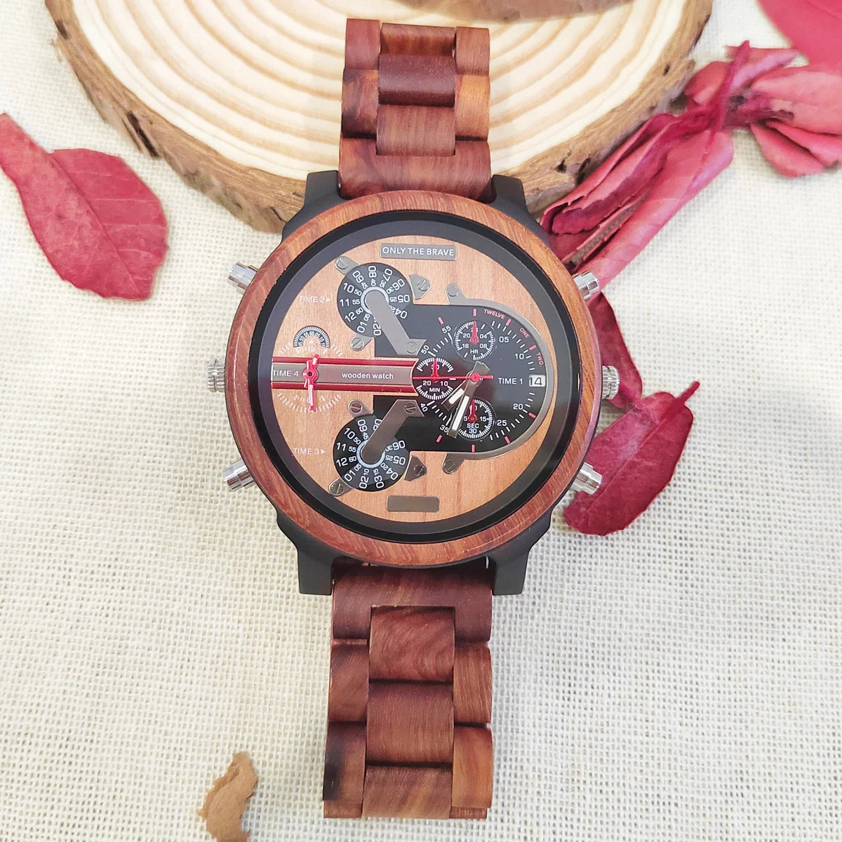 Stor urskive Fashion ure Chronograph Wooden Quartz Wrist Viking Watch