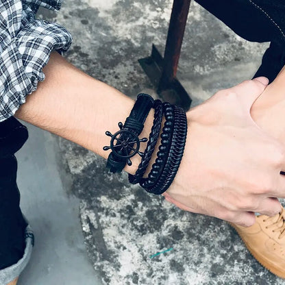 4 in 1 Braided Leather Bracelet - TripleViking